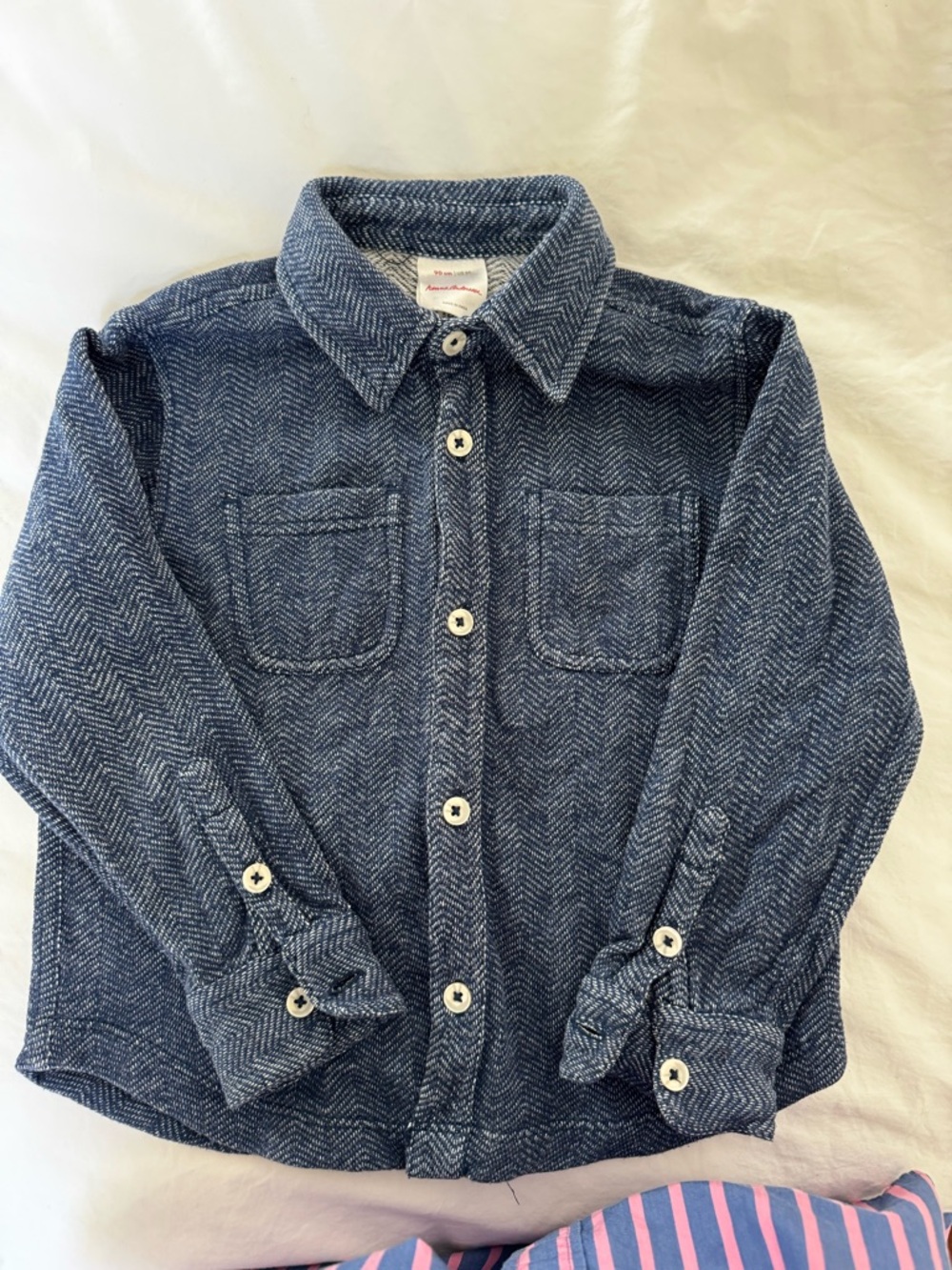 Hannah Andersson Blue Herringbone Button-Up Shacket 3T